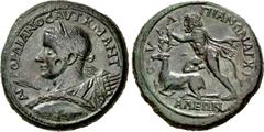 Roman Provincial THRACE, Anchialus. Gordian III. AD 238-244. Æ Medallion (37mm, 35.55 g, 6h). Labor of Hercules type. Laureate, draped, and cuirassed bust left, holding spear and shield decorated with
