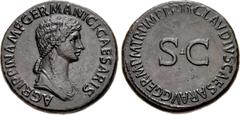 Roman Imperial Agrippina Senior. Died AD 33. Æ Sestertius (35mm, 27.98 g, 6h). Rome mint. Struck under Claudius, AD 42-43. AGRIPPINA M • F GERMANICI • CAESARIS •, draped bust right / TI • CLAVDIVS • C