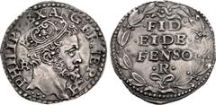 World ITALY, Napoli (Regno). Filippo II di Spagna. 1554-1598. AR Carlino (23mm, 2.98 g, 11h). First Period. Napoli (Naples) mint. Struck 1554-1556. PHILIP • REX • ANG • FR • NE • P • H, crowned head r