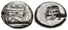 Greek LYCIA, Phaselis. Circa 550-530/20 BC. AR Stater (21mm, 11.03 g). Prow of galley right, terminating in a boar's forepart; below, dolphin right / Rough incuse square. Heipp-Tamer Series 3, Emissio