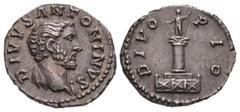 Roman Imperial Divus Antoninus Pius. Died AD 161. AR Denarius (18mm, 3.40 g, 12h). Rome mint. Struck under Marcus Aurelius and Lucius Verus, circa AD 161. Bareheaded bust right, slight drapery / Colum