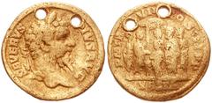 Septimius Severus. AD 193-211. AV Aureus (20mm, 6.83 g). Uncertain mint. SEVERVS PIVS AVG, laureate head right / P M TR [P...] VII [..]COS III P P; VESTA in exergue; Septimius, Domna, Caracalla and Ge