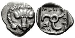 Greek DYNASTS of LYCIA. Mithrapata. Circa 390-370 BC. AR Sixth Stater (11.5mm, 1.34 g). Uncertain mint. Lion scalp facing / Triskeles; astragalos in one section; all within incuse square. Müseler VII,