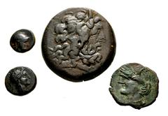 Large Lots GREEK. Magna Graecia & Sicily. Lot of four (4) bronze issues. Includes: CARTHAGE. Æ Shekel. MAA 88a; Müller, Afrique 203; SNG Copenhagen 314 // KINGS of PERGAMON. Philateiros. Cf. SNG Franc