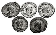 Large Lots ROMAN. Imperial. Lot of five (5) AR Antoniniani from Gordian III to Trebonianus Gallus. Includes: Gordian III // Trajan Decius // Herennia Etruscilla // Hostilian // Trebonianus Gallus. VF 