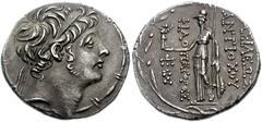 SELEUKID KINGS of SYRIA. Antiochos IX Eusebes Philopator (Kyzikenos). 114/3-95 BC. AR Tetradrachm (16.92 g). Ake-Ptolemais mint. Diademed head right / Athena Nikephoros standing left; monograms to lef