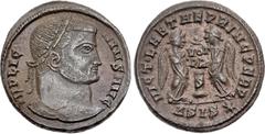 Roman Imperial Licinius I. AD 308-324. Æ Follis (18.5mm, 3.18 g, 12h). Siscia mint, 4th officina. Struck AD 319-320. Laureate head right / Two Victories standing facing each other, holding between the