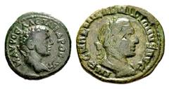 Large Lots ROMAN. Provincial. Lot of two (2) bronze issues. Includes: MOESIA INFERIOR, Viminacium. Aemilian. Dated CY 14 (AD 253). Laureate, draped, and cuirassed bust right / Moesia standing facing, 