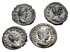 Large Lots ROMAN. Imperial. Lot of four (4) AR Denarii from Diva Faustina Senior to Julia Mamaea. Includes: Diva Faustina Senior. RIC III 344 (Pius); RSC 26 // Julia Domna. RIC IV 553 (Septimius); RSC