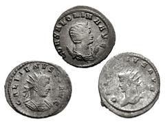Large Lots ROMAN. Imperial. Lot of three (3) Antoniniani of Gallienus and Salonina. Includes: Gallienus. Antioch mint. 7th emission, AD 263. RIC V 672; MIR 36, 1615b; RSC 1321; Cunetio 1886 // Gallien