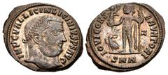 Roman Imperial Licinius I. AD 308-324. Æ Follis (22mm, 3.88 g, 6h). Nicomedia mint, 7th officina. Struck AD 313-317. Laureate head right / Jupiter standing left, holding Victory on globe and scepter; 