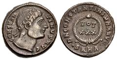 Roman Imperial Constantine I. AD 307/310-337. Æ Follis (18mm, 3.72 g, 12h). Heraclea mint, 1st officina. Struck AD 327-329. CONSTAN TINVS AVG, head right, wearing plain diadem, eyes to God / D N CONST