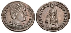 Roman Imperial Helena. Augusta, AD 324-328/30. Æ Follis (18.5mm, 3.08 g, 12h). Nicomedia mint, 3rd officina. Struck AD 328-329. Diademed and mantled bust right, wearing necklace / Securitas standing l