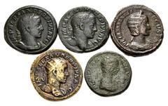 Large Lots ROMAN. Imperial. Lot of five (5) Æ Asses and Dupondii from Plautilla to Julia Mamaea. Includes: Plautilla. Æ As // Severus Alexander. Æ Dupondius // Æ As (2) // Julia Mamaea. Æ As. Fine to 
