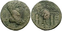LYDIA, Tripolis. Pseudo-autonomous issue. Late 2nd-early 3rd centuries AD. Æ 27mm (9.40 g). Veiled and draped bust of Boule right / Leto holding infants Artemis and Apollo within tetrastyle temple; pe