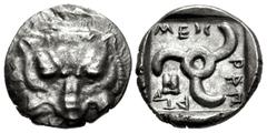 Greek DYNASTS of LYCIA. Mithrapata. Circa 390-370 BC. AR Sixth Stater (12.5mm, 1.43 g). Uncertain mint. Lion scalp facing / Triskeles; astragalos in one section; all within incuse square. Müseler VII 