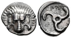 Greek DYNASTS of LYCIA. Perikles. Circa 380-360 BC. AR Third Stater (16mm, 2.80 g). Limyra mint(?). Lion scalp facing / Triskeles within incuse circle. Müseler VIII, 47–51; Falghera 217; SNG Copenhage