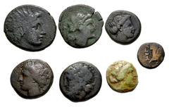 Large Lots GREEK. Magna Graecia & Sicily. Lot of seven (7) Æ of Sicily and Mainland Greece. All coins: Attributed on tickets. A few scarce types. Fine to VF. LOT SOLD AS IS, NO RETURNS. Seven (7) coin