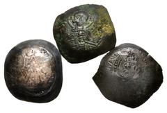 World BULGARIA. Anonymous imitative issues. Late 12th-early 13th century. Lot of three (3) BI Trachea. Includes: Bust of Christ Pantokrator / Half-length figures of emperor and St. Constanttine facing