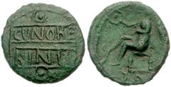 CELTIC, Britain. Trinovantes & Catuvellauni. Cunobelin. Circa AD 10-43. Æ 16mm (2.37 g, 9h). Legend in two panels / Victory seated left, holding wreath. Hobbs 1921-7; Van Arsdell 1971-1; SCBC 324. VF,