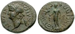 LYDIA, Hypaepa. Nero. AD 54-68. Æ 16mm (2.83 g, 2h). Gaios Ioulios Hegesippos Grammateus, magistrate. Struck circa AD 66-68. Laureate head left / Hero standing left, holding double-ax. RPC 2554. VF, a