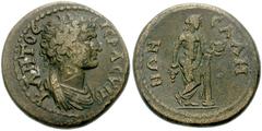 LYDIA, Sala. Pseudo-autonomous issue. 2nd century AD. Æ 22mm (7.44 g, 2h). Draped bust of the youthful Senate right / Dionysos standing right, holding grape bunch and kantharos, leaning against column