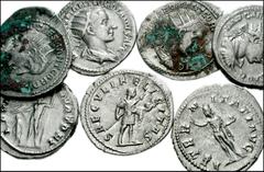 ROMAN. Imperial. AR of Elagabalus and Gordian III. Includes: all antoniniani. ELAGABALUS. Mars advancing right // GORDIAN III. Aequitas standing left // Gordian in military attire standing right // Ju