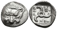 Greek DYNASTS of LYCIA. Mithrapata. Circa 390-370 BC. AR Sixth Stater (12.5mm, 1.36 g). Uncertain mint. Lion scalp facing / Triskeles; astragalos in one section; all within incuse square. Müseler VII 