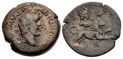 Roman Provincial EGYPT, Alexandria. Antoninus Pius. AD 138-161. Æ Drachm (33mm, 23.27 g, 12h). Zodiac series. Dated RY 8 (AD 144/145). Laureate head right / Sun in Leo: Lion leaping right; above, radi