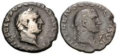 Roman Imperial Vitellius, with Vitellius the Elder. AD 69. AR Denarius (17.5mm, 2.31 g, 5h). Rome mint. Struck circa late April-20 December. Laureate head of Vitellius right / Laureate and draped bust