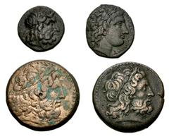 Large Lots GREEK. Miscellaneous. Lot of four (4) bronze issues. Includes: SICILY, Syracuse // PISIDIA, Termessos // PTOLEMAIC KINGS of EGYPT (2). The Termessos with light roughness on obverse, one Pto