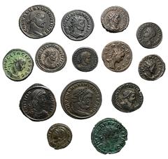 Large Lots ROMAN. Imperial. Lot of fourteen (14) bronze issues. Includes: Tetricus I. Antoninianus // Probus. Antoninianus // Tacitus. Antoninianus // Divus Carus. Antoninianus // Diocletian. Antonini