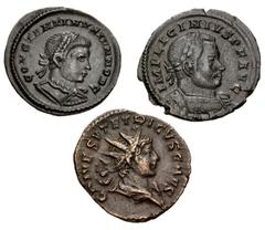 Large Lots ROMAN. Imperial. Lot of three (3) mostly Æ Folles from Licinius I to Constantine II. Includes: Licinius I. Treveri (Trier) mint // Constantine II. London mint. Lot also includes an antonini