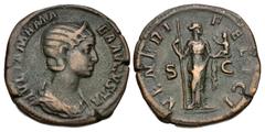 Roman Imperial Julia Mamaea. Augusta, AD 222-235. Æ Sestertius (30mm, 18.43 g, 12h). Rome mint. 4th emission of Severus Alexander, AD 224. Draped bust right, wearing stephane / Venus standing right, h