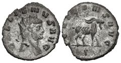 Roman Imperial Gallienus. AD 253-268. Antoninianus (20mm, 2.25 g, 6h). "Animal/ Mythical series" issue. Rome mint, 6th officina. 10th emission, AD 267-268. Radiate head right / IOVI CONS AVG, goat wal