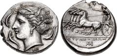 Greek SICILY, Syracuse. Agathokles. 317-289 BC. AR Tetradrachm (26mm, 17.12 g, 3h). Struck circa 317-310 BC. Head of Arethousa left, wearing wreath of grain ears, triple-pendant earring, and pearl nec