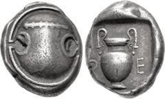 Greek BOEOTIA, Thebes. Circa 425-400 BC. AR Stater (18mm, 12.27 g, 7h). Boeotian shield; club across upper half / Amphora within square incuse. BCD Boiotia 388; HGC 4, 1325; Rhousopoulos 1802 (this co