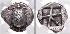Greek ISLANDS off ATTICA, Aegina. Circa 456/45-431 BC. AR Stater (21mm, 12.33 g, 10h). Land tortoise with segmented shell / Large square incuse with heavy skew pattern. Meadows, Aegina, Group IIIb; Mi