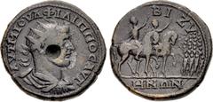 Roman Provincial THRACE, Bizya. Philip I. AD 244-249. Æ (34mm, 25.52 g, 6h). Radiate, draped, and cuirassed bust right / BI ZV HNΩN, Adlocutio scene: Philip I and Philip II on horses trotting right, r