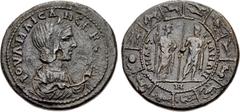 Roman Provincial PAPHLAGONIA, Amastris. Julia Maesa. Augusta, AD 218-224/5. Æ (30mm, 13.51 g, 12h). Draped bust right, wearing stephane, holding poppy flower / AMACT PIANΩN, Hera and Zeus standing fac