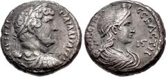 Roman Provincial EGYPT, Alexandria. Hadrian, with Sabina. AD 117-138. BI Tetradrachm (23.5mm, 13.12 g, 12h). Dated RY 16 (AD 131/132). Laureate, draped, and cuirassed bust right of Hadrian / CABЄINA C