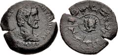 Roman Provincial EGYPT, Alexandria. Antoninus Pius. AD 138-161. Æ Drachm (34.5mm, 24.04 g, 12h). Zodiac series. Dated RY 8 (AD 144/145). Bareheaded, draped, and cuirassed bust right / Two concentric c