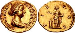 Roman Imperial Lucilla. Augusta, AD 164-182. AV Aureus (19.5mm, 7.30 g, 6h). Rome mint. Struck under Marcus Aurelius and Lucius Verus, AD 161-162. LVCILLΛE ΛVG ΛNTONINI ΛVG F, draped bust right, hair 