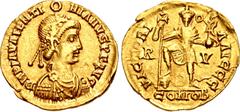 Early Medieval & Islamic VISIGOTHS, Gaul. Pseudo-Imperial coinage. 417-507. AV Solidus (22mm, 4.35 g, 6h). In the name of Valentinian III. Uncertain mint in northern Gaul. Struck circa 430-440. Rosett