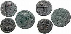 Estimate $300 NERO. 54-68 AD. Lot of Three Æ Fractions. Includes: Æ Semis (5.33 gm). Struck 66 AD. Lugdunum mint. Bare head left, globe at point of bust / Roma seated left on cuirass, holding wreath a