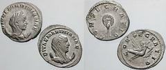 Estimate $400 DIVA MARINIANA, wife of Valerian I. AR Antoninianus (3.58 gm). Veiled bust right on crescent / Mariniana on peacock flying right. RIC V pt. 1, 6; RSC 16. VF, minor porosity. Lot also inc
