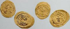 Estimate $200 MAURICE TIBERIUS. 582-602 AD. AV Tremissis (1.47 gm). Struck 583-602. Constantinople mint. Diademed and draped bust right / Cross potent; CONOB. DOC I 14; SB 488 // Heraclius. 610-641 AD