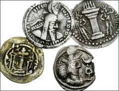 CENTRAL ASIAN. Sasanian & Related. AR of the Sasanian Kings. Includes: ARDASHIR I. AR Obol. Bust left / Fire altar. Göbl III/2 // SHAHPUR I. AR Obol. Bust left / Fire altar with attendants. Göbl I/1 /
