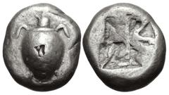 Greek ISLANDS off ATTICA, Aegina. Circa 550-530/25 BC. AR Stater (16.5mm, 12.19 g). Sea turtle, head in profile, with thick collar and row of dots down its back / Deep incuse square of proto-"Union Ja