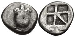 Greek ISLANDS off ATTICA, Aegina. Circa 456/45-431 BC. AR Stater (22mm, 12.17 g, 1h). Land tortoise with segmented shell / Large square incuse with heavy skew pattern. Meadows, Aegina, Group IIIb; Mil